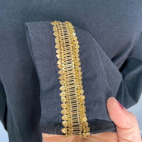 Soft Surroundings Black Gold Beaded Embellished Tunic Long Sleeve Top SZ LP - Picture 4 of 7